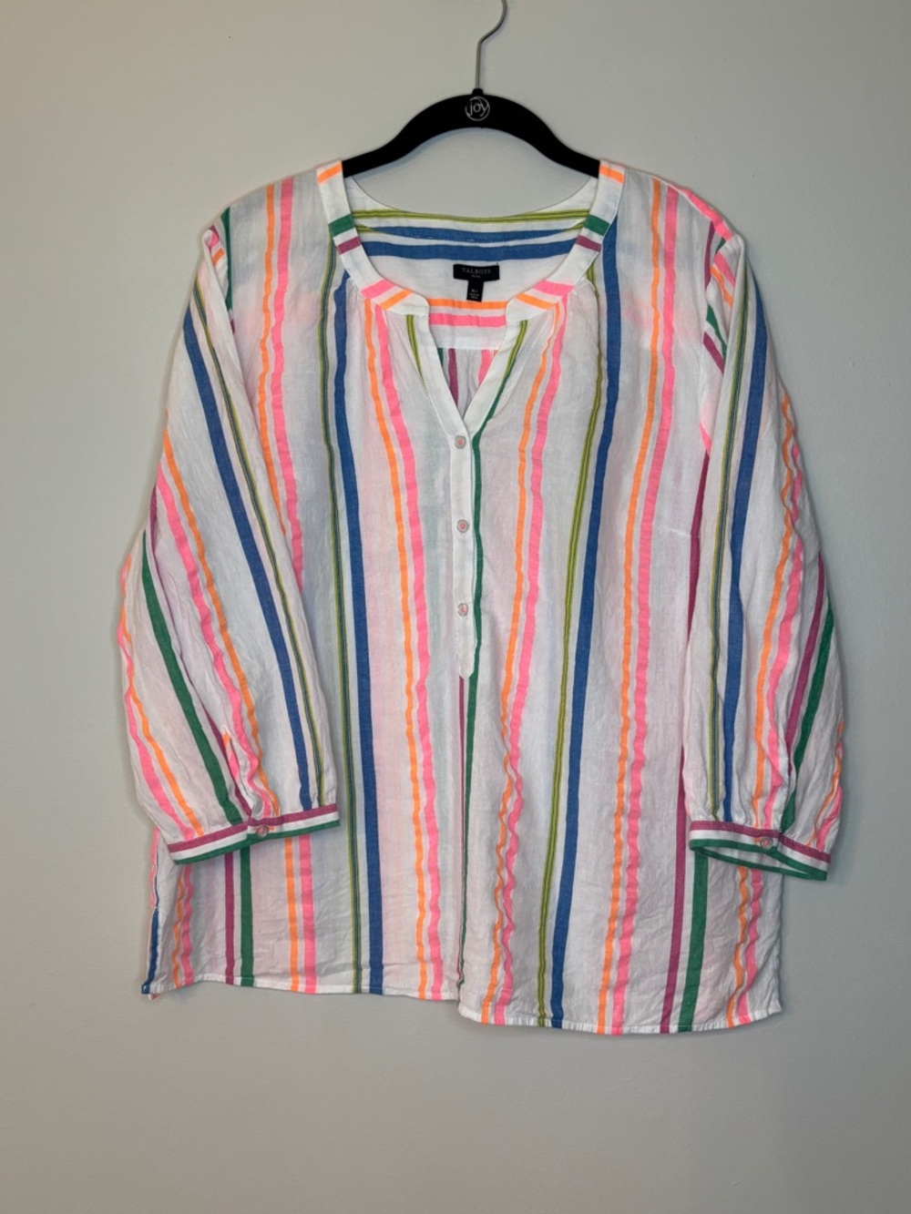 Talbots Neon Multi-Stripe Button Front Tunic